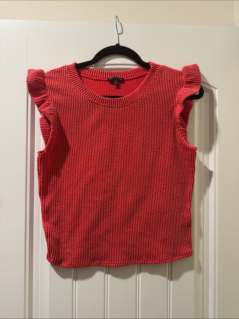 Sleeveless Ruffle Shoulder Knit Top in Red Girls XL